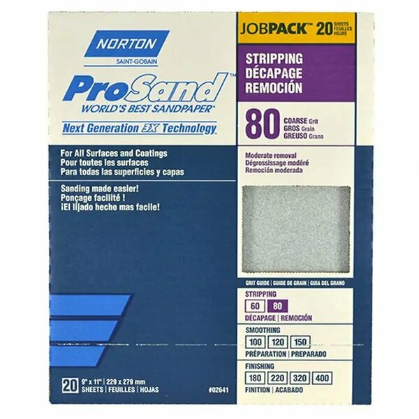 Norton Co 9" x 11" ProSand Sanding Sheet 80-Grit, PK 20 02641